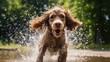 A cocker spaniel dog shaking off water
