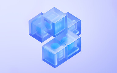 Sticker - Abstract cube glass geometry background, 3d rendering.