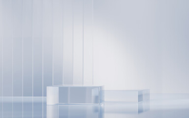 Poster - Transparent glass stage background, 3d rendering.