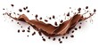 Chocolate, cocoa and coffee splashes, drops, blobs and blobs isolated on white background. Promotional product, appetizing liquid dessert, promotional splash design element.

