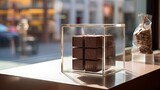 Fototapeta  - Chocolate cube in a store window at Biel, Bern canton, Switzerland.
