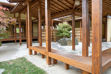 closeup of traditional wooden Japanese house