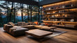 © Ignacio Ferrándiz - Living room with  large windows, integrated into nature. Space for silence and concentration in a minimalist house.