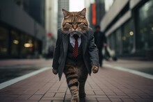 Business Cat Walking The City Streets With Purpose.
