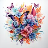 Fototapeta Motyle - Watercolor painting of beautiful colorful butterflies and flowers..