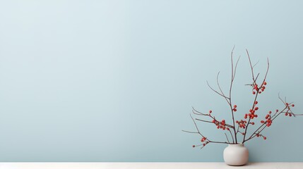 Wall Mural - minimalist background with simple, elegant vase with dry flowers. the vase is set against a light bl