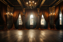 Empty Background - Theater Stage With Black Gold Velvet Curtains 