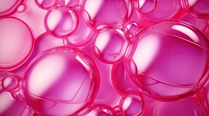 Sticker - Red, pink, magenta chemical molecules. 3D bubbles pattern. Colorful liquid drops. Cosmetic products for makeup and skin care
