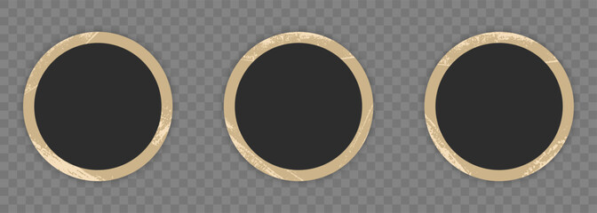 Wall Mural - blank vintage photo frame on transparent background. circle photo paper set with grunge texture roun