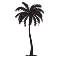 black palm tree shape, silhouette of an exotic plant. illustration on transparent background