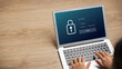 © Prae_Studio - Cybersecurity and privacy concepts to protect data. Lock icon and internet network security technology. Businesswomen protecting personal data on laptops virtual interfaces.