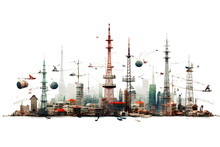 Antennas And Towers On A Transparent Background. Generative AI