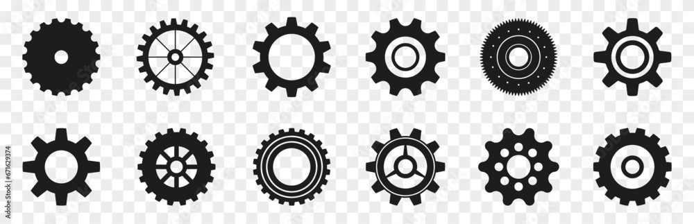Gear Number Icon Gear icons in black. Set of simple gear signs. Black gear wheel icons ...