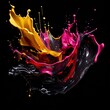 Colorful splashes of colors on a black background. Generative AI