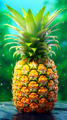  Pineapple with water drops on the background of the summer landscape