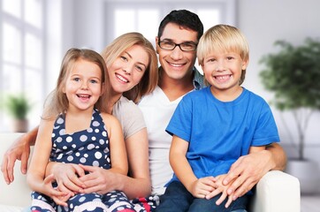 Wall Mural - happy young family have fun with children, AI generated image