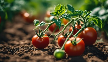 Wall Mural - Growing fresh tomatoes: Capturing the journey from bush to table