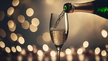 One Champagne Glass Against An Elegant Christmas Backdrop Of Out-of-focus Lights