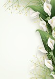 background for wedding and anniversary invitation, elegant calla lilies on white background with copyspace, perfect for minimalist decor and floral themes, ai generated