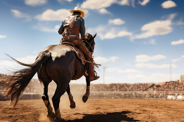 Rodeo Showdown, Cowboy Riding a Horse in the Arena