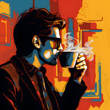 Modern Illustrated Man Drinking Hot Coffee