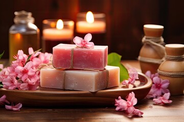 Poster - Aromatherapy spa with natural soaps and flowers.