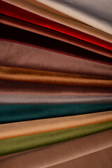 Wall Mural - Bright collection of velour textile samples. Multicolor Fabric texture background.