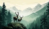 a pair of deer with mountains behind them Generative AI
