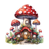 Fototapeta Dziecięca - mushroom house, Christmas mushroom house, watercolor fantasy clipart, carton illustration