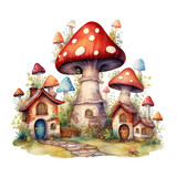 Fototapeta Dziecięca - mushroom house, Christmas mushroom house, watercolor fantasy clipart, carton illustration