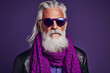 © AI_images - 60 year old fashionable hipster man portrait on bright purple background