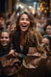 © AI_images - Black Friday Sale. A crowd of beautiful gorgeous women jostle to grab discounted clothes in a shopping center