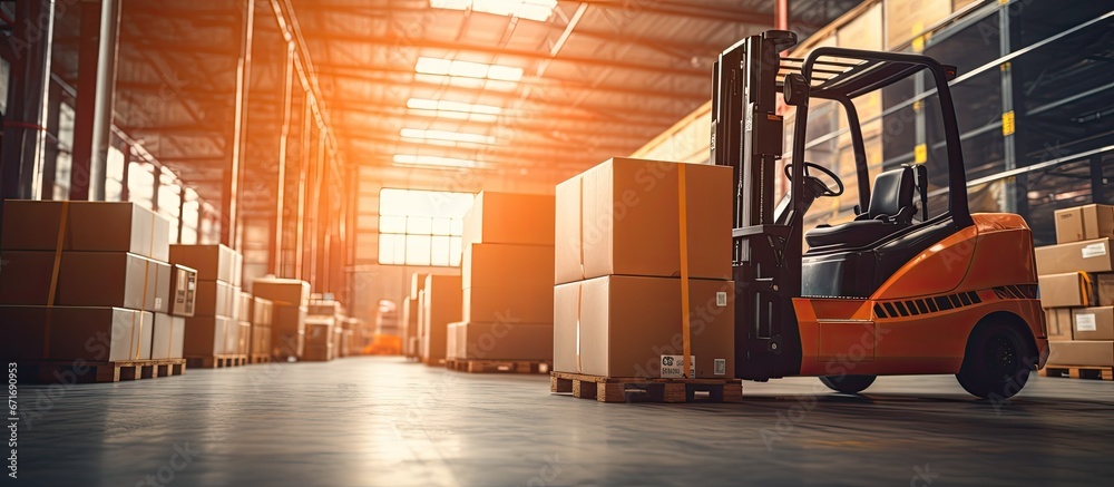 Loading package boxes into cargo containers at a dock warehouse using a ...