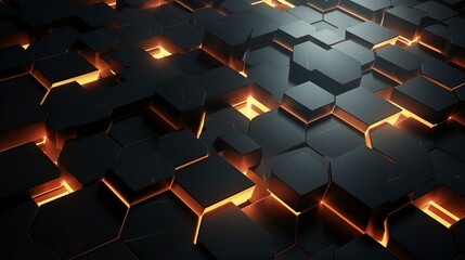 Wall Mural - 3d hexagons with lights on them in black background