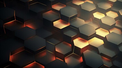 Wall Mural - 3d hexagons with lights on them in black background