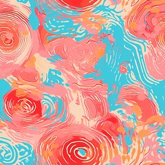 Poster - Whirls of coral and aqua. Circular flow seamless pattern. Perfect for contemporary art pieces, digital design, and summer themes