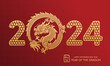 Happy Vietnamese new year 2024 . Year of the dragon zodiac sign, asian elements gold paper cut style on color Background. (Translation : Happy new year)