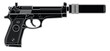 Vector illustration of the Beretta M92 automatic pistol with silencer on a white background. Black. Right side.