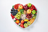 Fototapeta  - A vibrant heart-shaped platter filled with fresh fruits and vegetables for a colorful and healthy snack or meal. Perfect for those who prioritize nutrition and wellness. AI Generative.