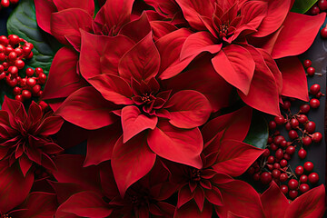 Canvas Print - christmas bouquet with red holly blooms, copy space 
