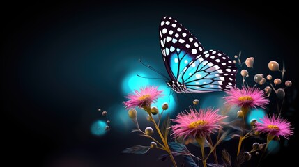 Sticker -  a butterfly sitting on top of a pink flower next to a blue and white butterfly on top of a pink flower.  generative ai