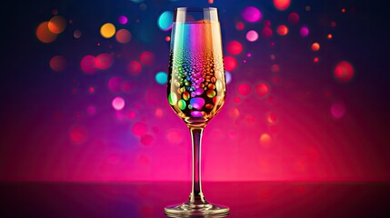 Wall Mural -  a close up of a wine glass on a table with blurry lights in the background and a pink and blue background.  generative ai