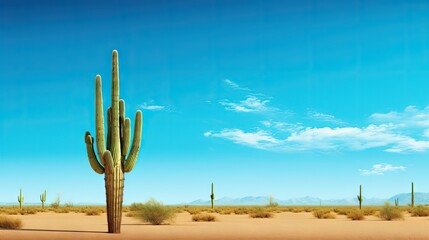  a large cactus in the middle of a desert with a blue sky in the background and a few clouds in the sky.  generative ai