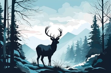 Wall Mural - deer in a winter forest Generative AI