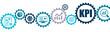 Key performance indicator (KPI) banner vector illustration with the icons of business development, presentation, strategy, metrics, measuring production, sales, efficiency, target, achievements.