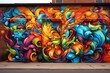 Artistic graffiti mural on an urban brick wall. Street art, vibrant graffiti, urban expression, wall masterpiece.