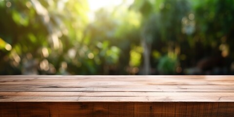 Poster - A wooden table is depicted in the image with a blurry background. This versatile picture can be used in various settings