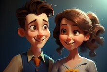 Cute And Happy Cartoon Couple Together
