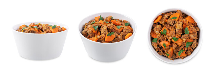 Wall Mural - Beef stew in a bowl on a white isolated background