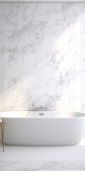 Aufkleber - A white bath tub sits in a bright bathroom next to a window. Perfect for illustrating relaxation and self-care in a modern home